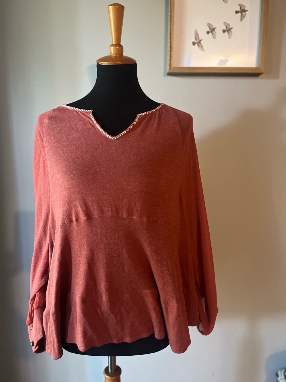 Akemi + Kin Anthropologie V Neck Peplum Top Raspberry L NWT
